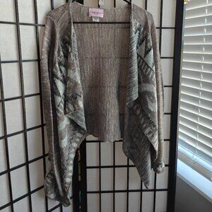 Sweet & Sinful Open Front Tan Cardigan Large - Drape Top - Aztec Geometric